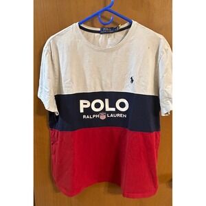 Polo Ralph Lauren Colorblock Graphic Logo T Shirt Men's Large Red Navy White‎